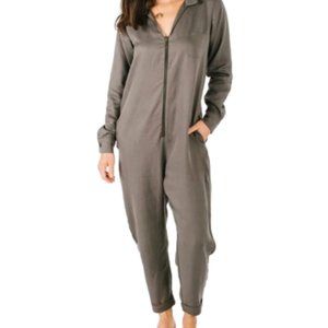 SMASH + TESS |  coveralls tencel barely bark green brown zipper romper - small